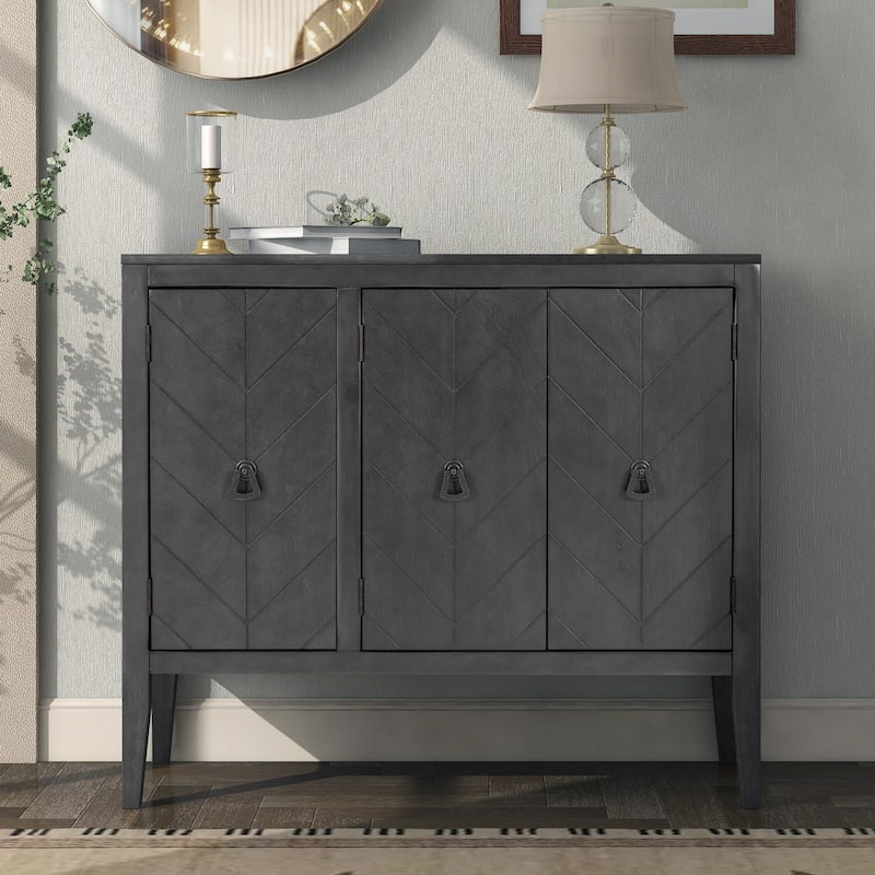 Roomfitters Adjustable Shelf Storage Sideboard with Retro Metal Handles and Pinewood Legs for Living Room, Study - Grey