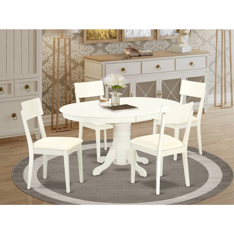 Modern 5 Piece Dining Set - Kitchen Table & 4 Chairs - Linen White Finish - Solid Wood Construction