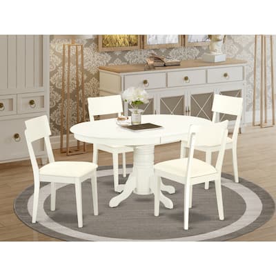 Modern 5 Piece Dining Set - Kitchen Table & 4 Chairs - Linen White Finish - Solid Wood Construction