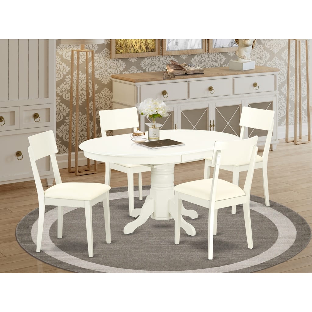 Modern 5 Piece Dining Set - Kitchen Table & 4 Chairs - Linen White Finish - Solid Wood Construction