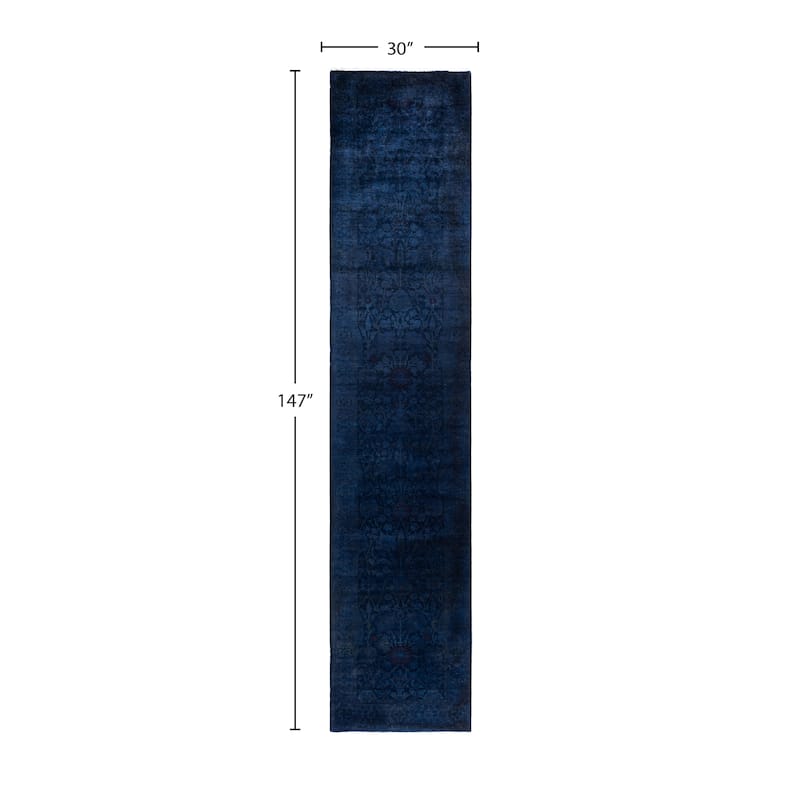 Overdyed One-of-a-Kind Hand-Knotted Runner Rug - Navy - 2' 6" x 12' 3"