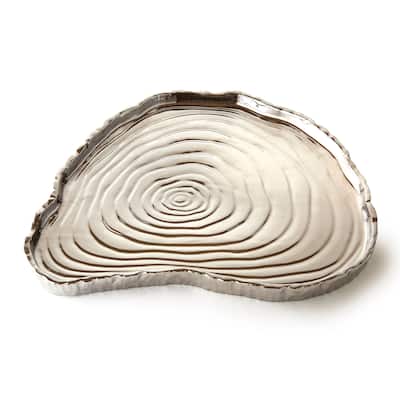 Botanic Collection Titanium Porcelain Tree Bark Tray 13 x 12" Silver