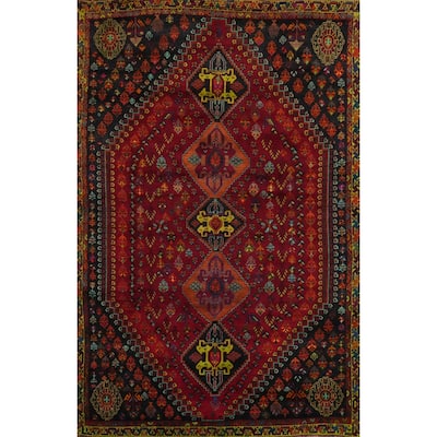 Hand Knotted Oriental 100% Wool Carpet Traditional Tribal Red Shiraz Area Rug - 8' 3'' X 5' 4''