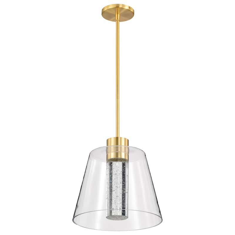 Aura 12 Inch LED Pendant Brushed Brass K9 Bubble Crystal 3000K CCT - Brushed Brass