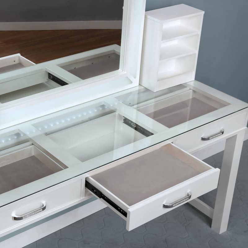 Furniture of America Wres Contemporary Solid Wood LED Light 3-Piece Makeup Vanity Set