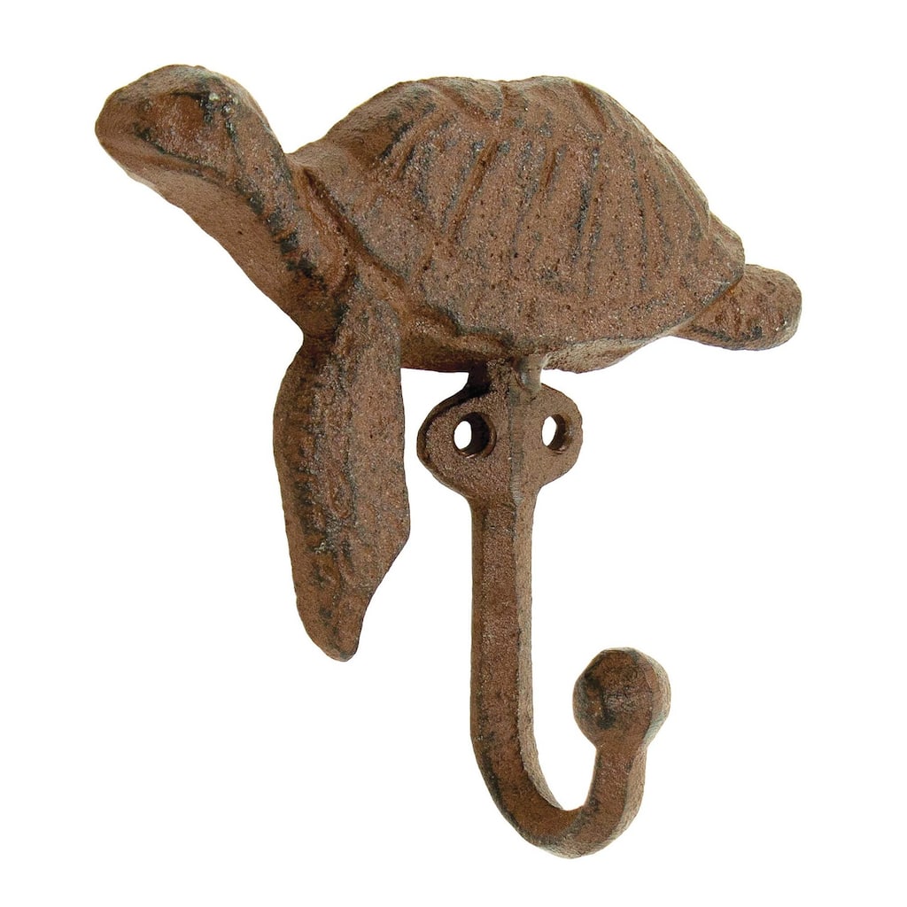 Sea Turtle Single Wall Hook Cast Iron Antiqued Brown