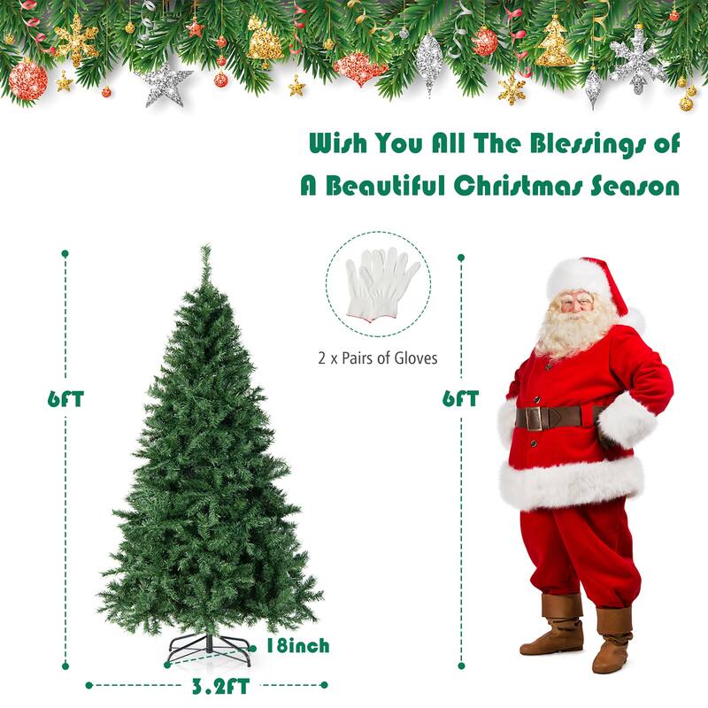 Gymax 6FT Pre-Lit Hinged Artificial Christmas Tree Holiday Decor Tree