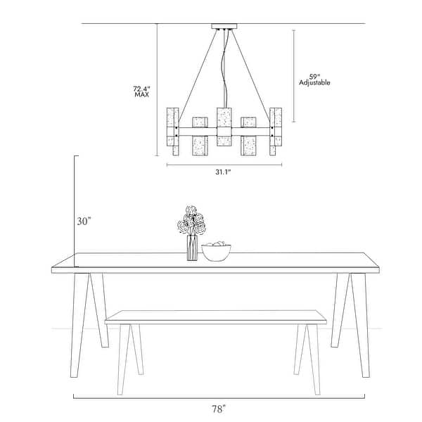 dimension image slide 0 of 2, Modern Glam 24-Light LED Drum Chandelier for Dining Room - D 31.1" x H 72.4" Max