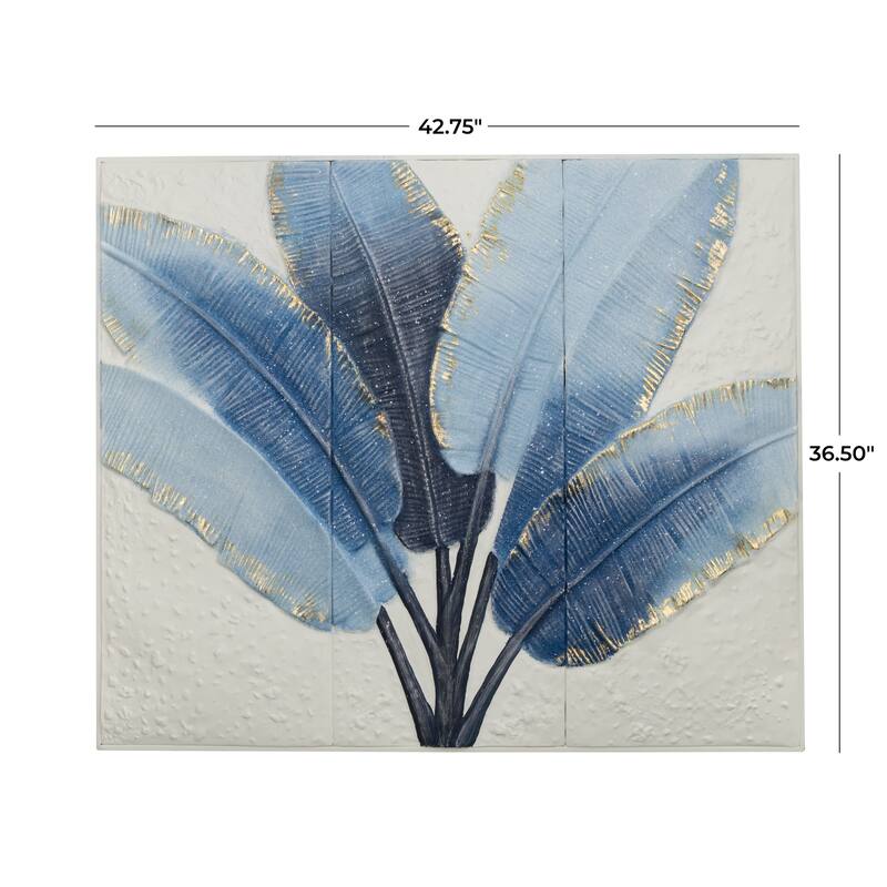 Blue Metal Leaf Palm Tree Home Wall Decor with Gold Foil Accents and White Speckled Details