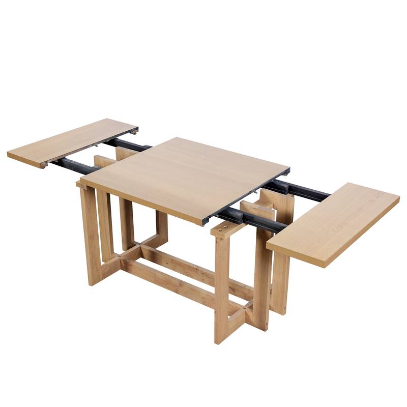 82" Rustic Extendable Dining Table with 2 Removable Leaves, Trestle Kitchen Table