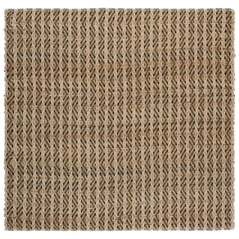 SAFAVIEH Handmade Natural Fiber Emel Farmhouse Jute Rug - 6'6" Square - Natural/Green