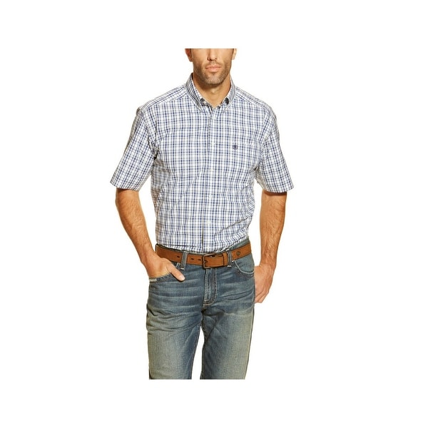 Ariat Western Shirt Mens Short Sleeve Gadget Plaid S White Size - S ...