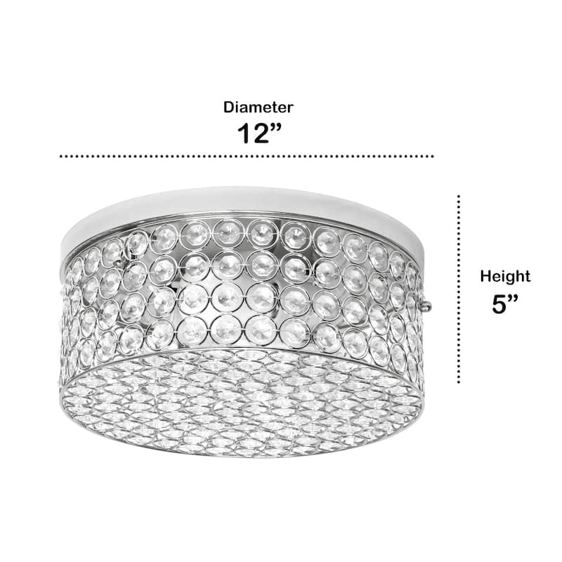 Round Flush Mount Light 12 Inch, 2 Light Chrome Ceiling Fixture Style