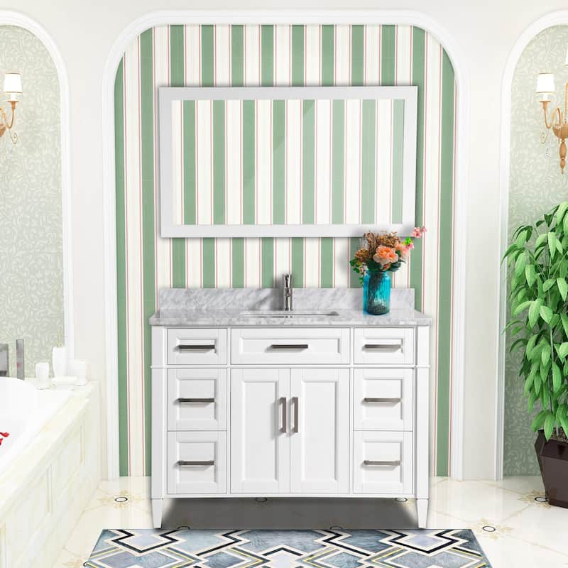 Vanity Art 48-Inch Bathroom Vanity Set with Carrara Marble Top