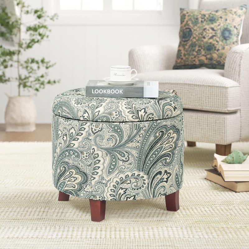 Adeco 20" Tufted Round Ottoman with Storage