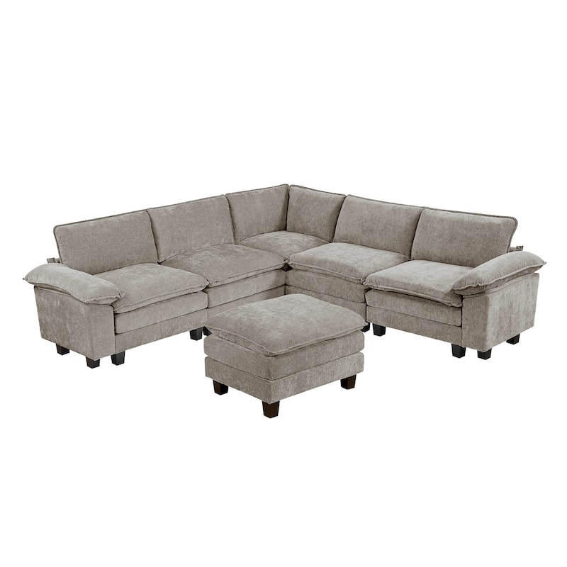 Fremont & Park Terra Chenille 6-Piece Modular Sectional Sofa - Ottoman - Dark Pewter