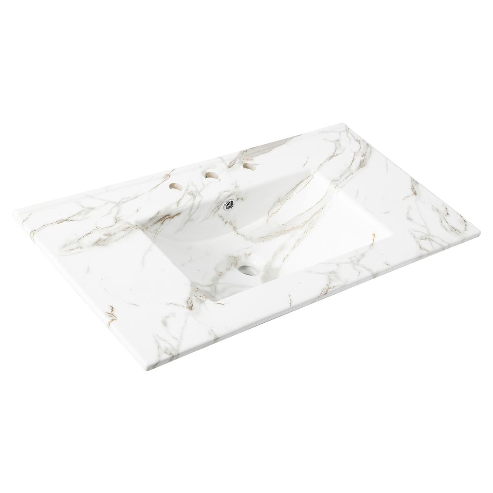 Aubert 3-Hole Classic Contemporary Rectangular Ceramic Single Sink Basin Vanity Top, by JONATHAN Y