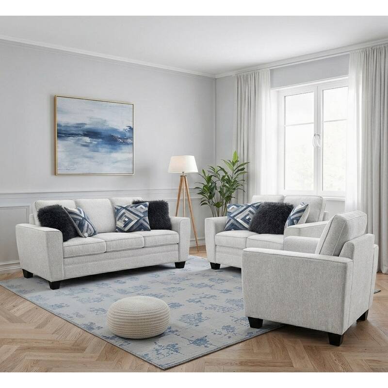 Classic Light Gray Finish Comfortable Sofa Set Furniture