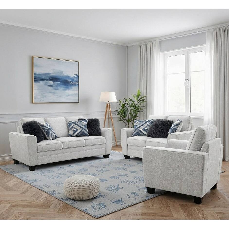Classic Light Gray Finish Comfortable Sofa Set Furniture