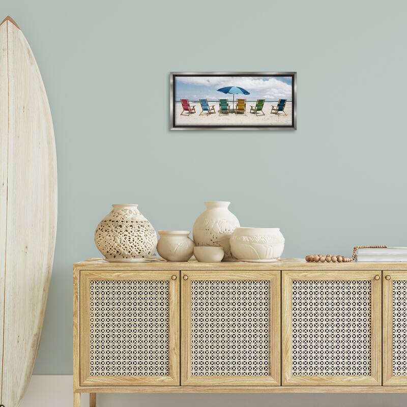 Stupell Colorful Beach Chairs Framed Floater Canvas Wall Art Design By Natalie Carpentieri