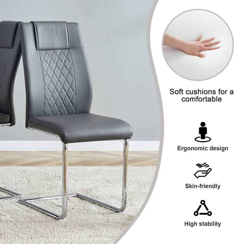 Modern 7-Piece Dining Table and Chair Set, 63" Faux Marble Glass Table with Stainless Steel Legs and PU Dining Chair