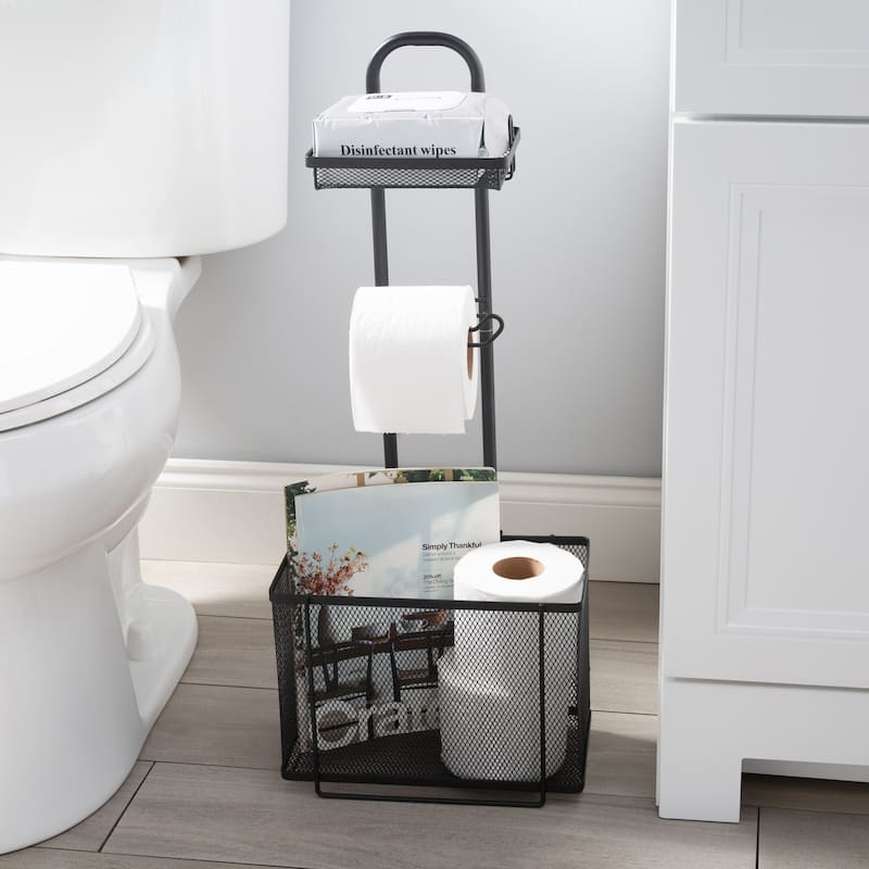 Bath Bliss Mesh Collection Adjustable Bathroom Organizer in Matte Black - Matte Black - 11.75"x 5.75"x 29.8"