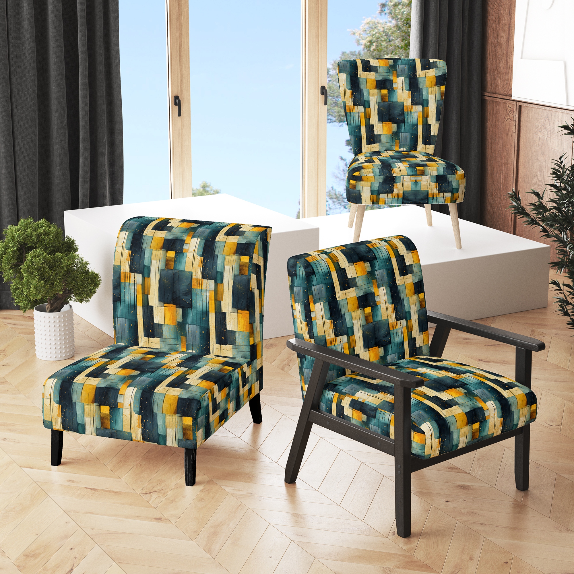 Teal and yellow accent chair discount