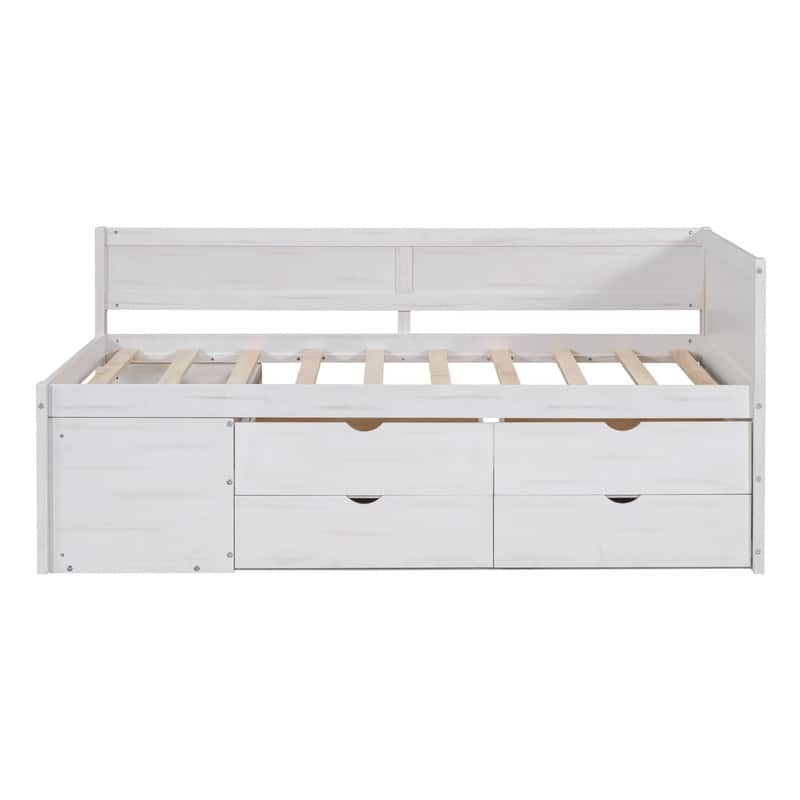 Wooden Twin Size Daybed with Drawers and Shelves