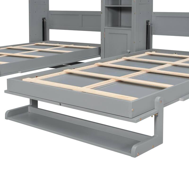 Space-Saving Dual Twin Murphy Bed System with Built-In Cabinets and Shelves by Harper&Bright Designs