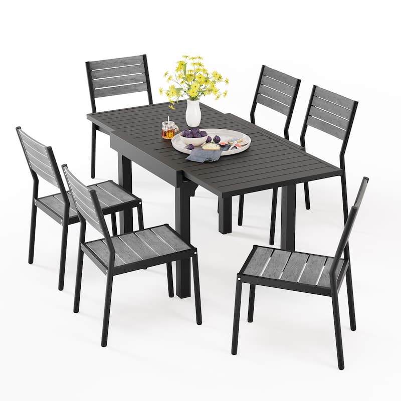 Pellebant Outdoor 3/5/7-piece Aluminum Dining Set Extendable Dining Table with Chairs