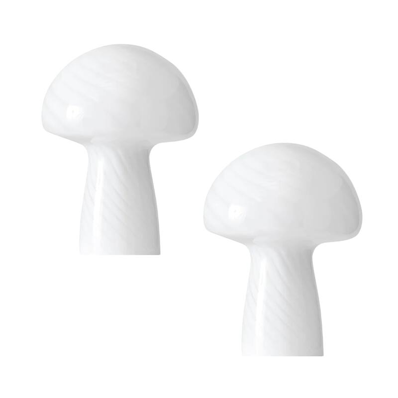 Brightech Mushroom 12.75 in. White Modern & Contemporary LED Bedside Table Lamp with Frosted White Glass Shade (2-Pack)