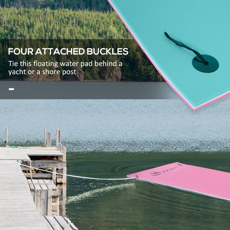 Soozier 12.5' x 5' Lily Pad Floating Mat with Cup Holder Table , 3-Layer Portable Water Mat Float Dock