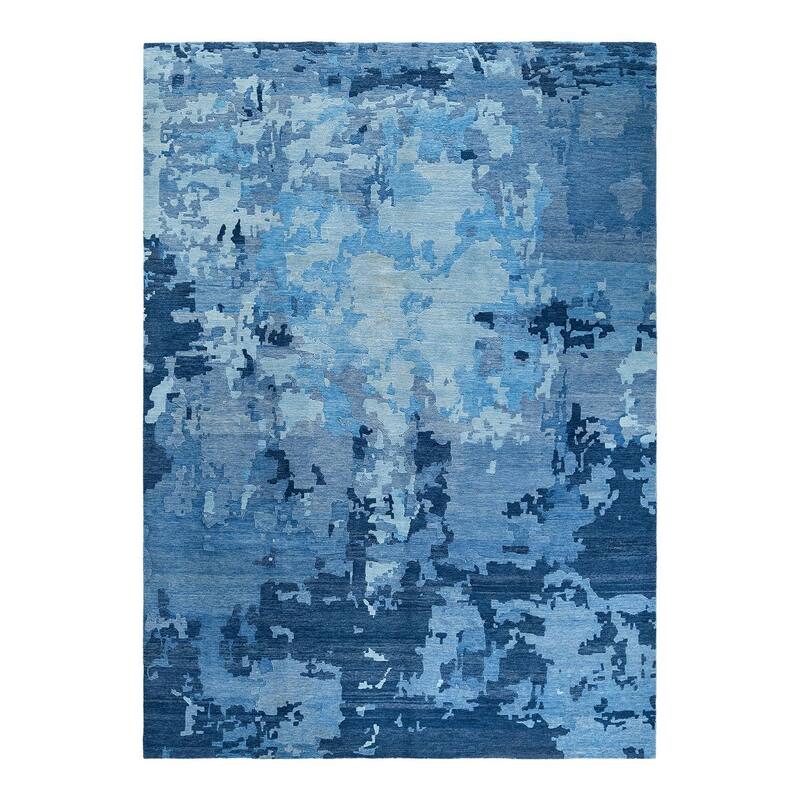 Modern One-of-a-Kind Handmade Area Rug - Blue, 9' 2" x 12' 4" - 9' 2" x 12' 4"