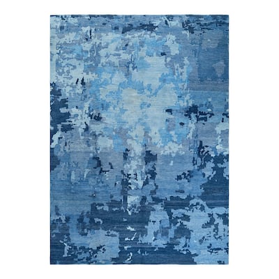 Modern One-of-a-Kind Handmade Area Rug - Blue, 9' 2" x 12' 4" - 9' 2" x 12' 4"