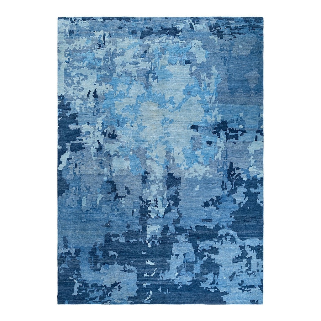 Modern One-of-a-Kind Handmade Area Rug - Blue, 9' 2" x 12' 4" - 9' 2" x 12' 4"