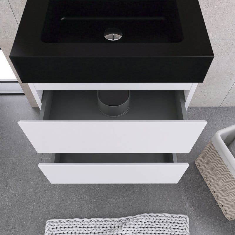 24"/30"/36" Wall-Mounted Bathroom Vanity Set with Black Integrated Quartz Sand Sink