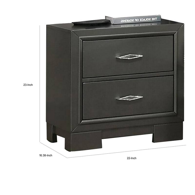 Dark Gray 2 Drawer 22 in. W Nightstand with Bracket Feet
