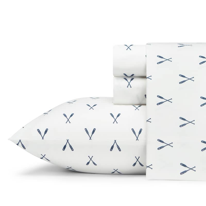Eddie Bauer Printed Cotton Percale Deep Pocket Sheet Set - King - Eddies Oar
