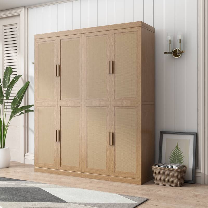 Modular Sideboard Cabinet with Storage Buffet Cabinet with Rattan Doors for Living Room Kitchen Dining Room Entryway