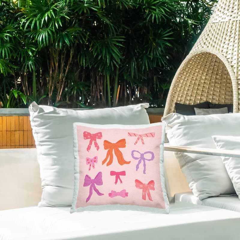 Stupell Stylish Fashion Bows on Pink Printed Outdoor Throw Pillow Design by Sazerelli Designs