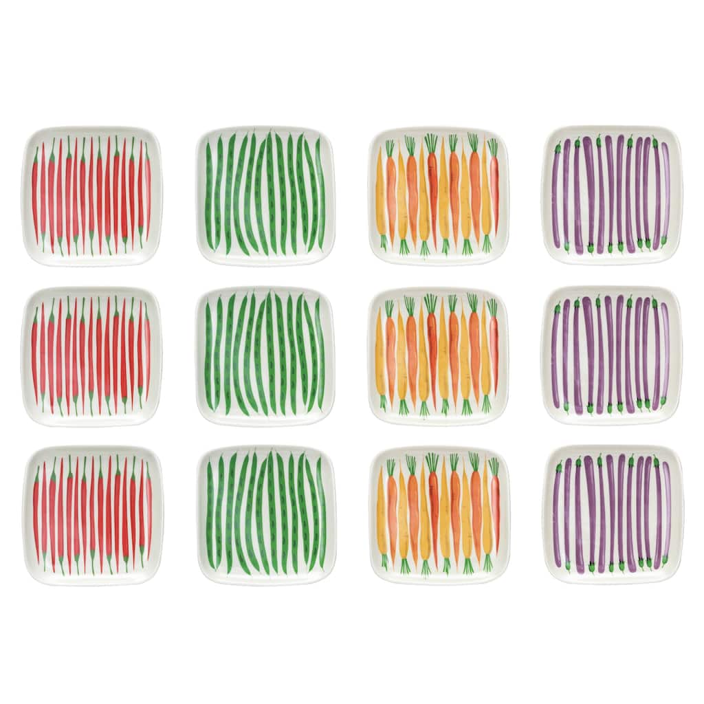 Stoneware Plate with 4 Vegetable Styles - 5.9"L x 5.8"W x 0.8"H