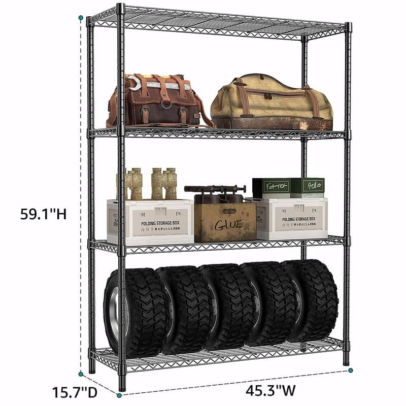 1400 LBS Heavy Duty Garage Shelving, 4-Tier Adjustable Black Metal Wire Storage Shelf Unit
