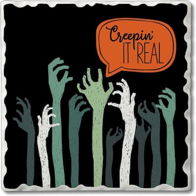 Creepin It Real 4 Pack Single Absorbent Stone Coaster with Protective Cork Backing Made in The USA 4" Square, Easily Wipes Clean