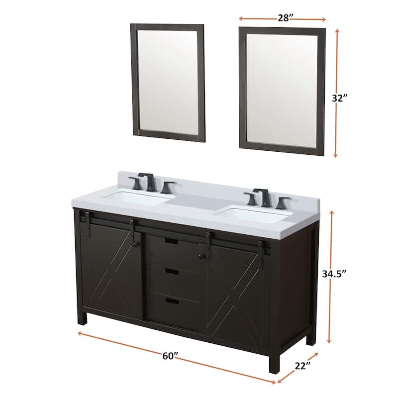 Marsyas 60 in W x 22 in D Ash Grey Double Bath Vanity, White Quartz Countertop, Faucet Set and 24 in Mirrors