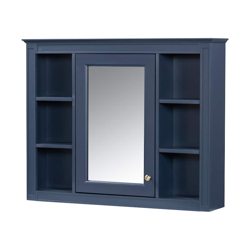 Wall Mounted Bathroom Wall Cabinet with Mirror, 6 Open Shelves