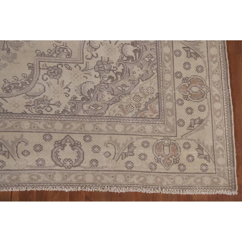Hand Knotted Oriental 100% Wool Carpet Traditional Floral Beige & Ivories Tabriz Area Rug - 12' 4'' X 9' 10''