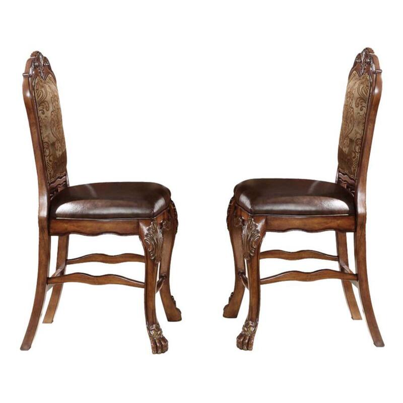 Set of 2 PU Counter Height Chairs in Cherry Oak Finish