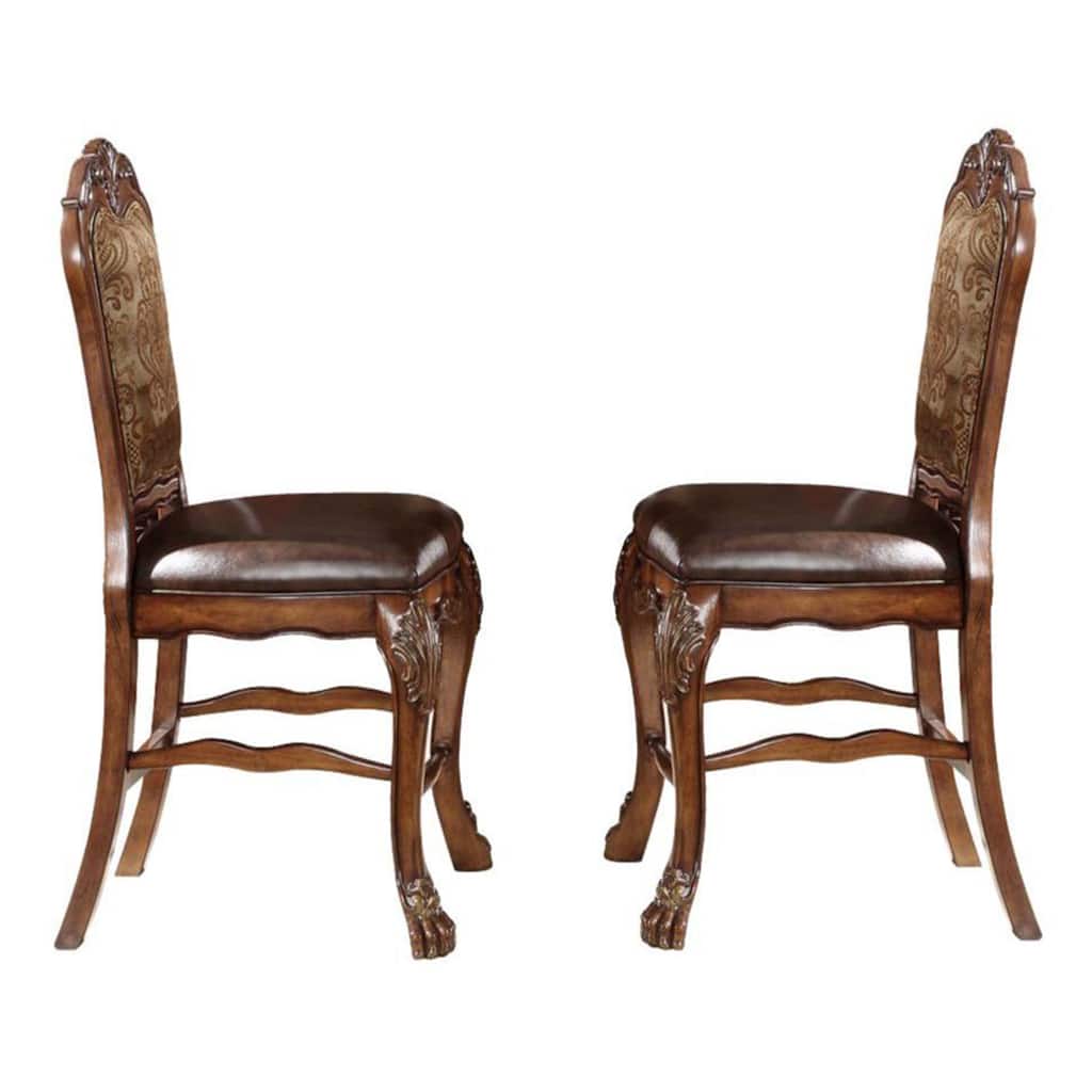 Set of 2 PU Counter Height Chairs in Cherry Oak Finish