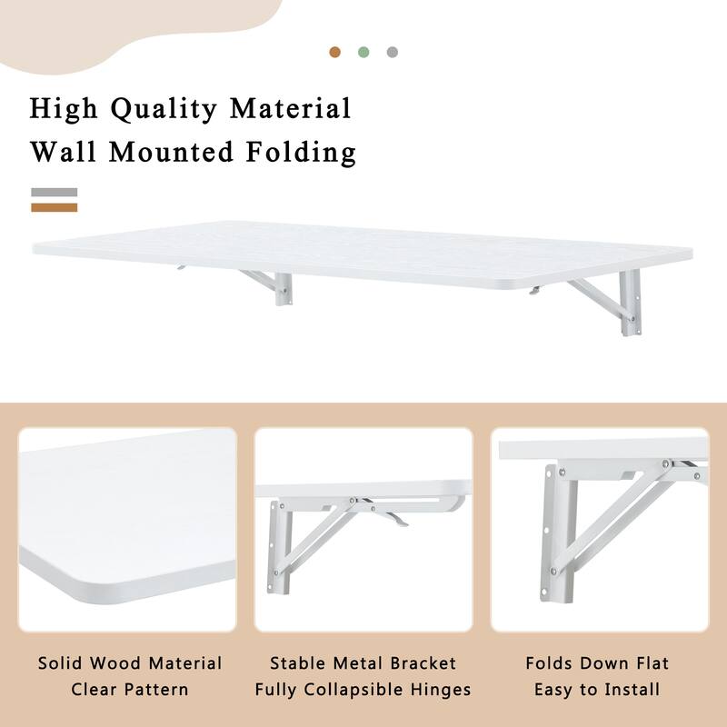 Versatile Folding Side Table Wall Mounted Magazine Holder Workbench Fold Down Desk with Smooth Rounded Corners and Wood Grain