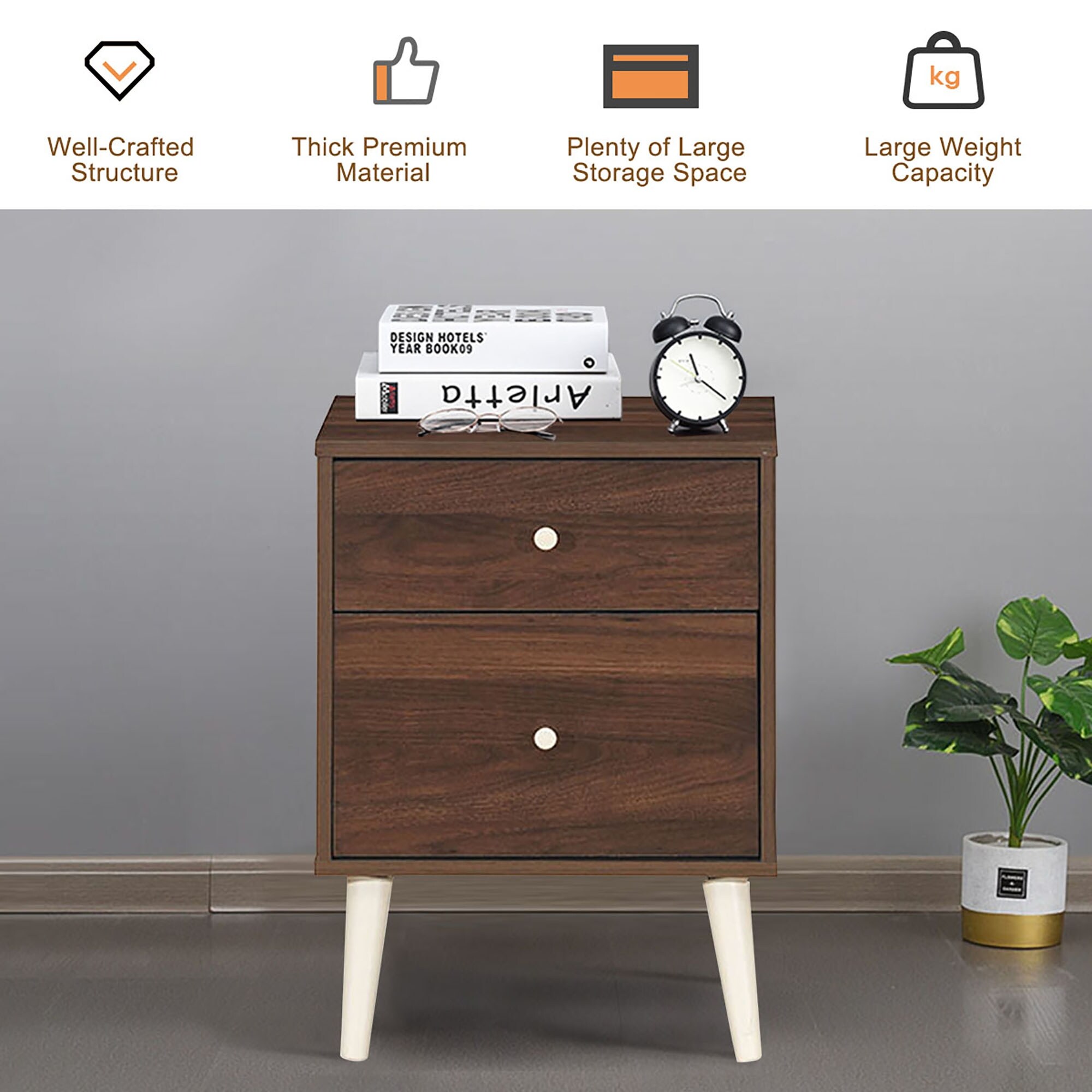 Solid Wood Nightstand with Drawers - Sofa Side Table Storage-image